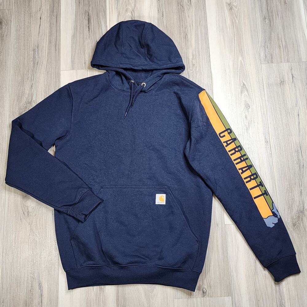 Carhartt Pullover Hoodie Men's Small Navy Midweight Loose Fit